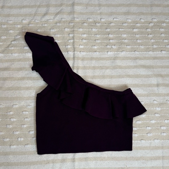 Express Body Contour One Shoulder Cropped Sweater Tank purple size large - Picture 5 of 11